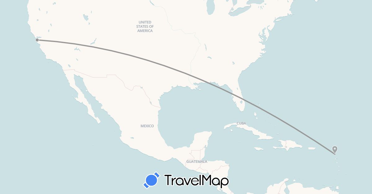 TravelMap itinerary: driving, plane in Antigua and Barbuda, United States (North America)
